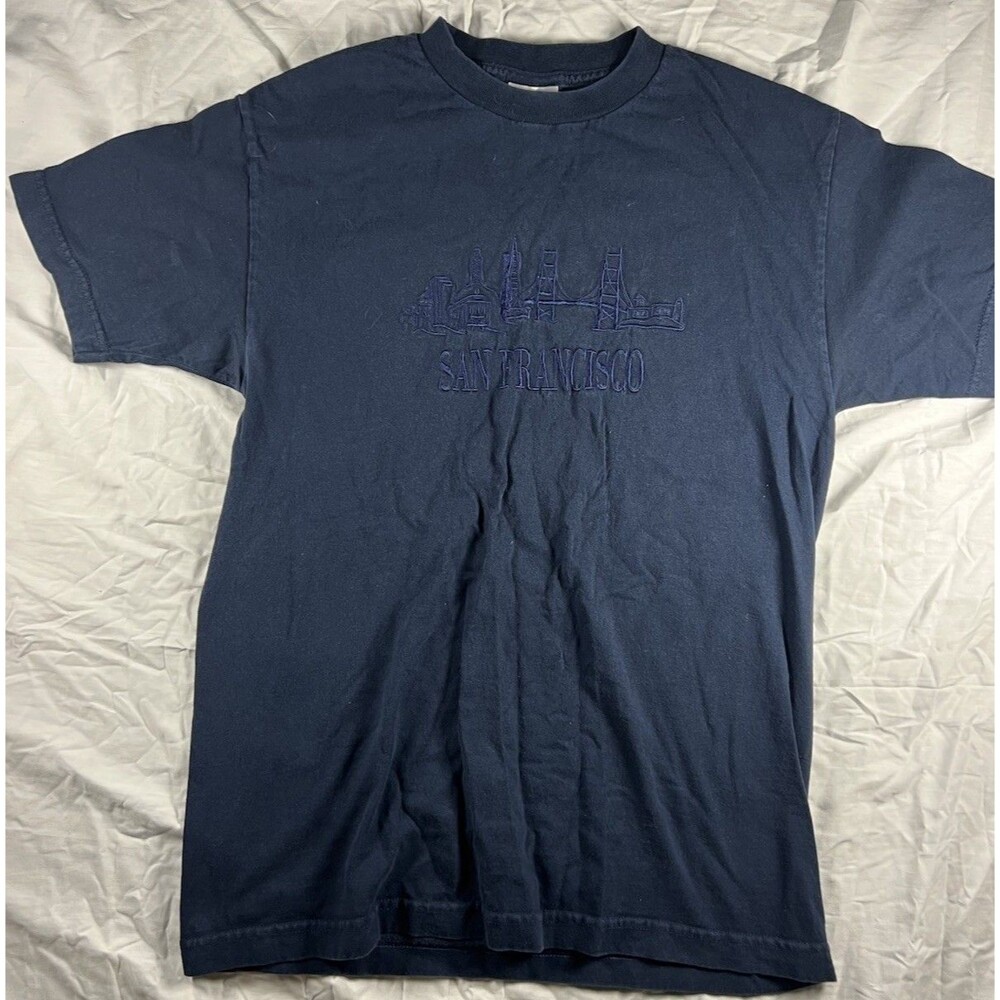 VTG Mens Size Medium Dark Blue T Shirt Embroidered San Francisco